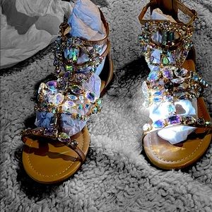 Lovely jewelled leather flat sandals.